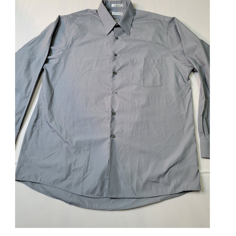 Van Heusen Mens GrayPoplin Regular Fit Wrinkle Free Dress Shirt 17 34/35 XL 2923